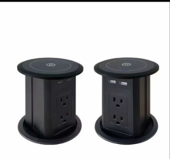 핫 판매 팝업 전원 소켓 듀얼 사이드 디자인 4 AC 소켓 듀얼 USB A + C + 데스크톱용 무선 충전기와 함께