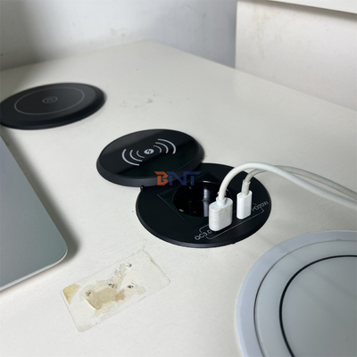 오피스 가구 EU 전원 소지 & usb a + c와 함께 원형 Qi 무선 충전기 소파 커피 테이블 충전 스테이션