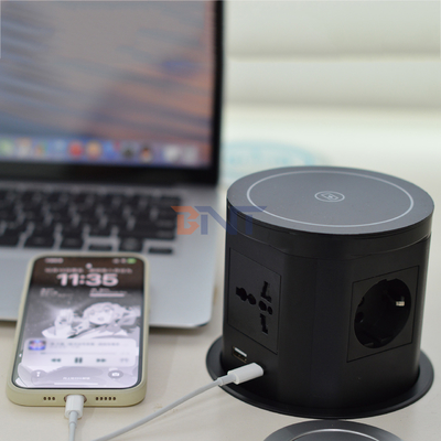 주방 숨겨진 Pneumatic 팝업 전원 소켓 usb 포트와 15W 무선 충전기 사무실 책상