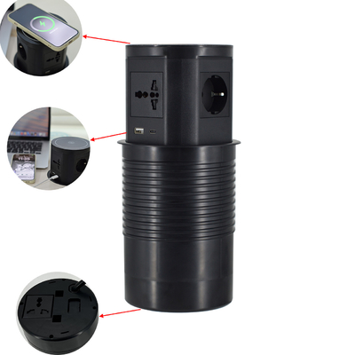 주방 숨겨진 Pneumatic 팝업 전원 소켓 usb 포트와 15W 무선 충전기 사무실 책상