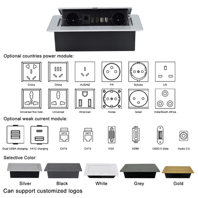 임베디드 공장 EU 전원 소지와 함께 팝업 소켓 임베디드 테이블 톱 IP44 2 AC 소지 RJ45 네트워크 및 HDMI 플러그