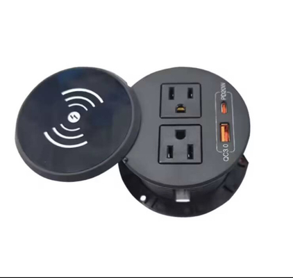 오피스 가구 원형 ABS 소켓 무선 충전기와 USB a + c 커피 핫 텔 테이블 충전 스테이션