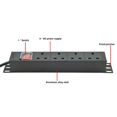PDU 4-포트 소재 SPD 급류 보호자 전력 스트립 확장 소켓 3250W 켜기 / 끄기 스위치 및 전력 케이블
