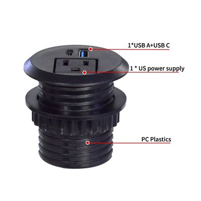 50mm 둥근 전기 플러그 및 US 소켓 USB 충전 유형 C 포트와 함께 표준 소켓