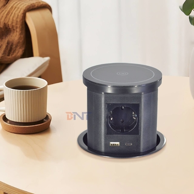 주방 매립형 공압식 팝업 전원 소켓 무선 충전기, AC 콘센트 4개 및 USB A+C