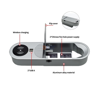 다기능 2AC 및 2USB A 충전 출력 무선 충전기와 함께 데스크톱 전원 소켓