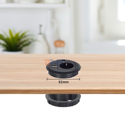 와이어 홀 커버 디자인 원형 소파 매립형 전원 소켓 (EU 표준 전원 콘센트, USB A+C 포함)