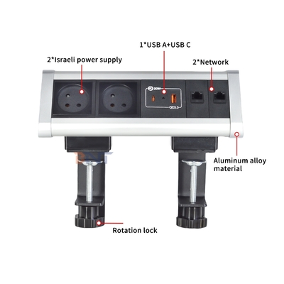 접착 클립 디자인 데스크톱 클램프 소켓 전원 스트립 2 IS AC 소켓 USB A + C PD 20W 빠른 충전