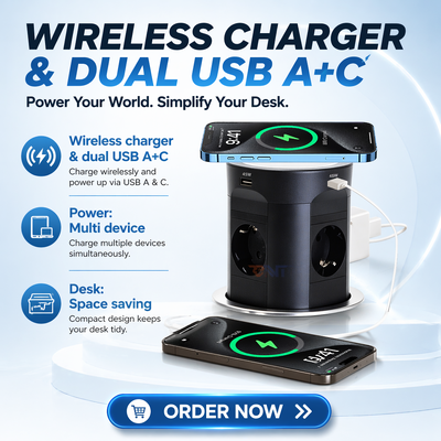 BNT 탁상 사무실 상업용 4 AC 전원 Pneumatic 팝업 데스크톱 소켓 부엌 소켓 듀얼 USB A + C 포트 PD45W 충전